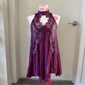 Free People Violet Lace Halter Top